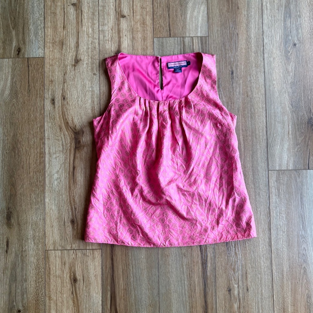 Vineyard Vines by Shep & Ian Pink and Gold Sand Dollar 100% Silk Top, Size 10